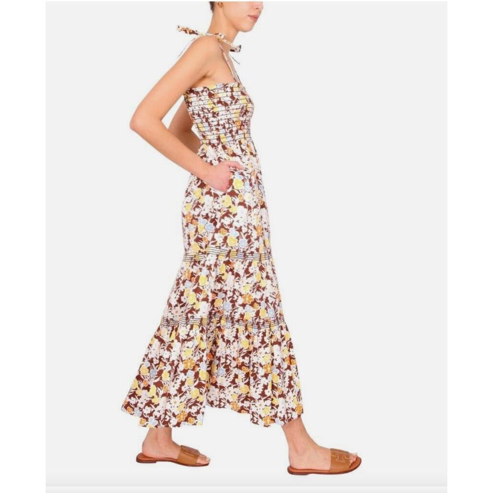 Tory Burch Floral Tie-Shoulder Smocked Sun Dress Reverie Size X Small - Picture 4 of 14